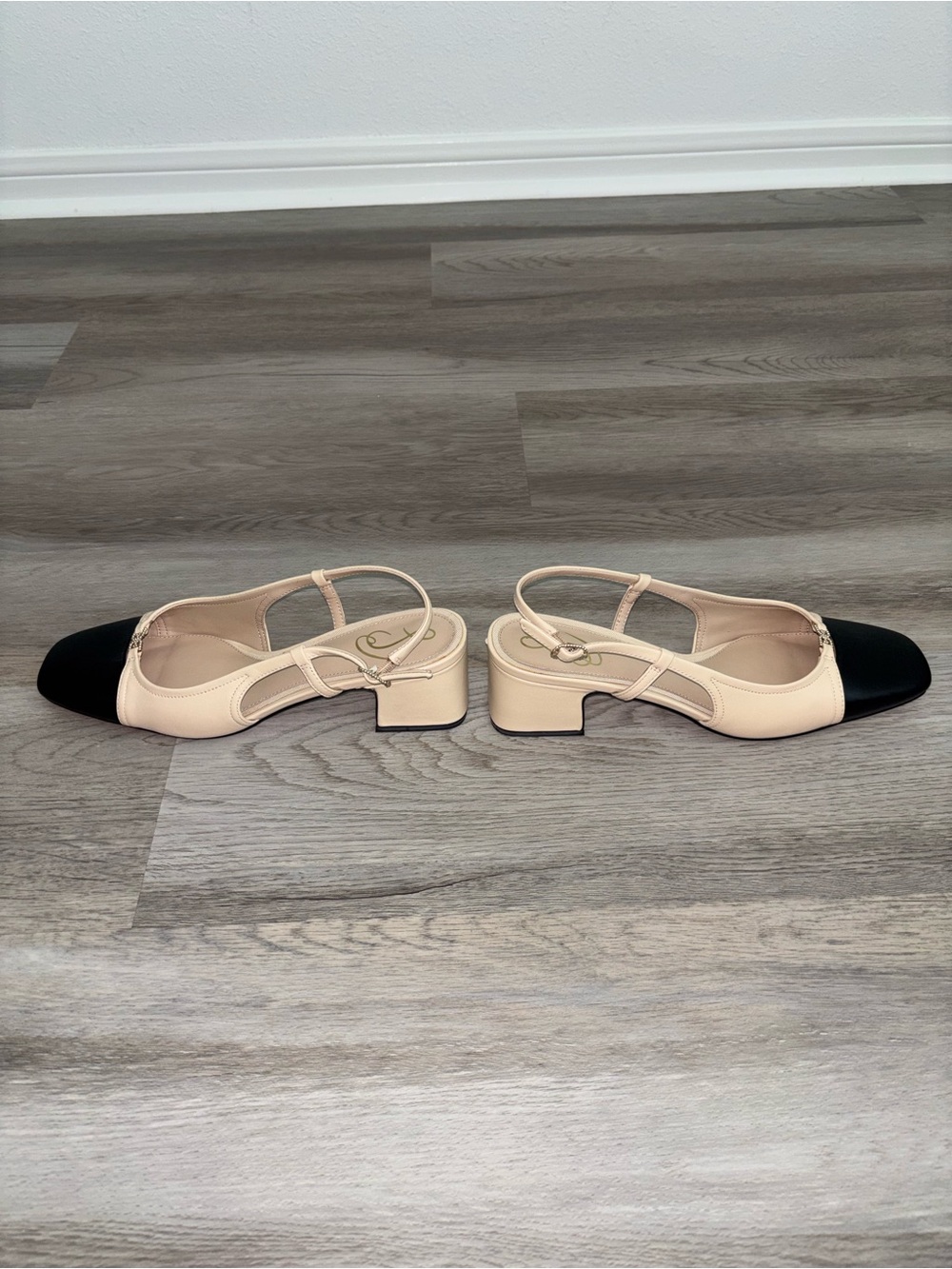 Sam Edelman Cream and Black Block Heel Slingback Sandals - Picture 3 of 5